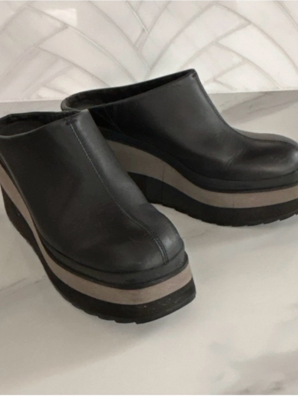 Naked Feet Black and Grey Platform Mule Clogs